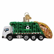 Old World Christmas Glass Blown Ornament, Garbage Truck With OWC Gift Box 