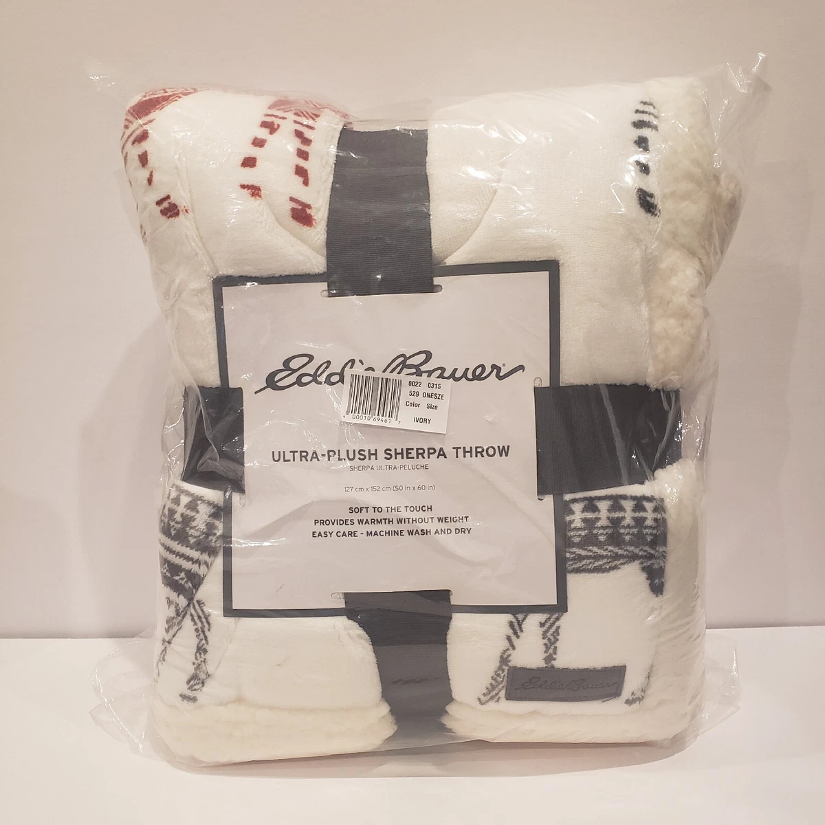 Eddie Bauer Home Ultra Plush Sherpa Throw Cabin Fleece Ivory 50