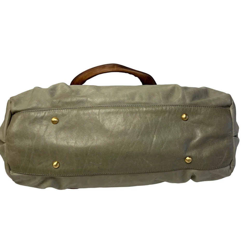 Vtg Style Sondra Roberts 2 Tone Bone Brown Leather Hand Bag BOHO Shoulder Purse - Image 4 of 4