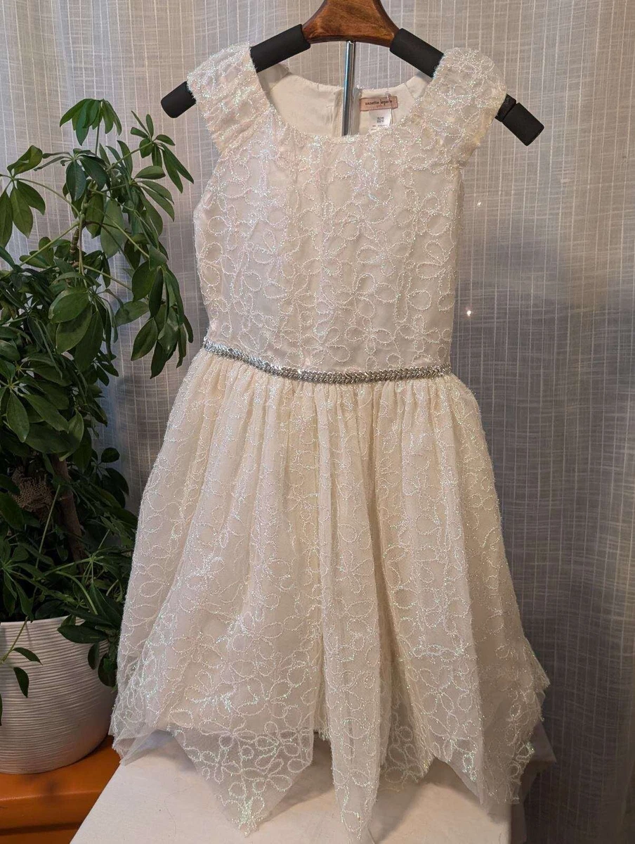 Robe Fille Nannette Occasion - Taille 6X, Couleur Vert Menthe Avec Dentelle Blanche, Très Bon état