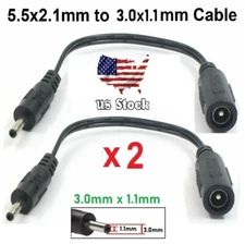 2pc 17cm 3.0x1.1mm Male Plug to 5.5x2.1mm Female Jack DC Power Adapter cable