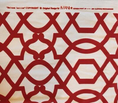 IMAN Sultana Lattice Red Cream Velvet on Canvas VTG Decorator Fabric USA NOS BTY