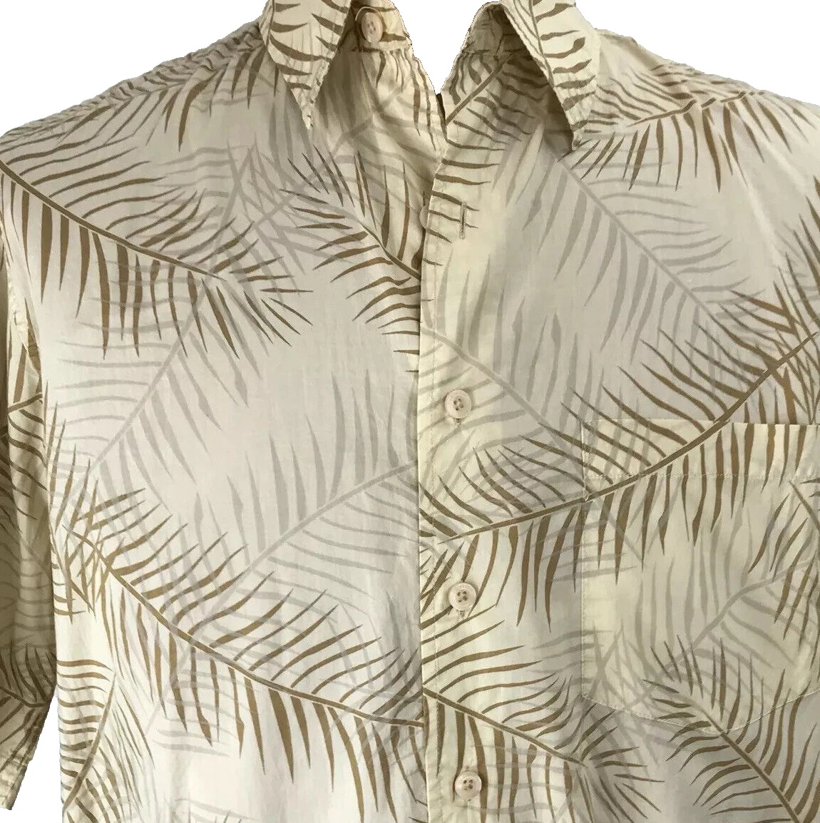 Caribbean Blues Aloha Hawaiian Shirt Large Gold Palm Leaves Tropical Roundtree