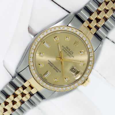 Rolex Mens DateJust Champagne Dial Steel-Yellow Gold Diamond Bezel Watch 2.5 CTW