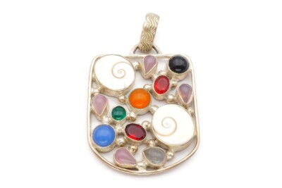 Vintage Sterling Silver 925 Multi Gemstone Pendant | eBay