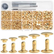 Leather Rivets Kit 340 Sets Gold Mixed Sizes Double Cap Clothing