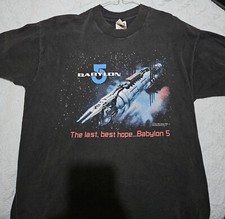 Vintage 1994 Babylon 5 Single Stitch Graphic T Shirt Large Black Mens Retro