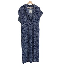 NWT H M Blue with abstract floral design cap sleeve wide leg crop jumpsuit -10