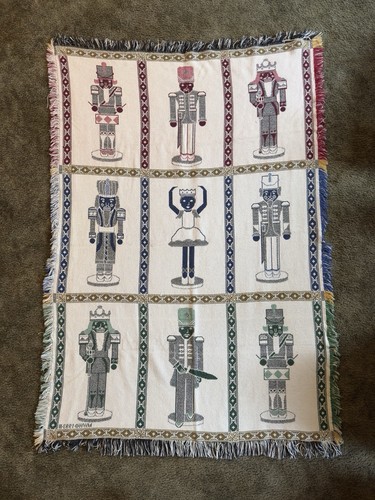 VTG Christmas Nutcrackers Holiday 1993 Woven Tapestry Decorative Throw Blanket - Picture 5 of 7