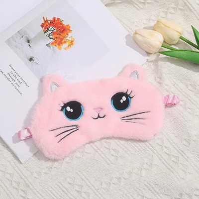 2024 Cute Plush Sleeping Mask Big Eyes Plush Eye Patch Kids Cat Shading Eye Mask