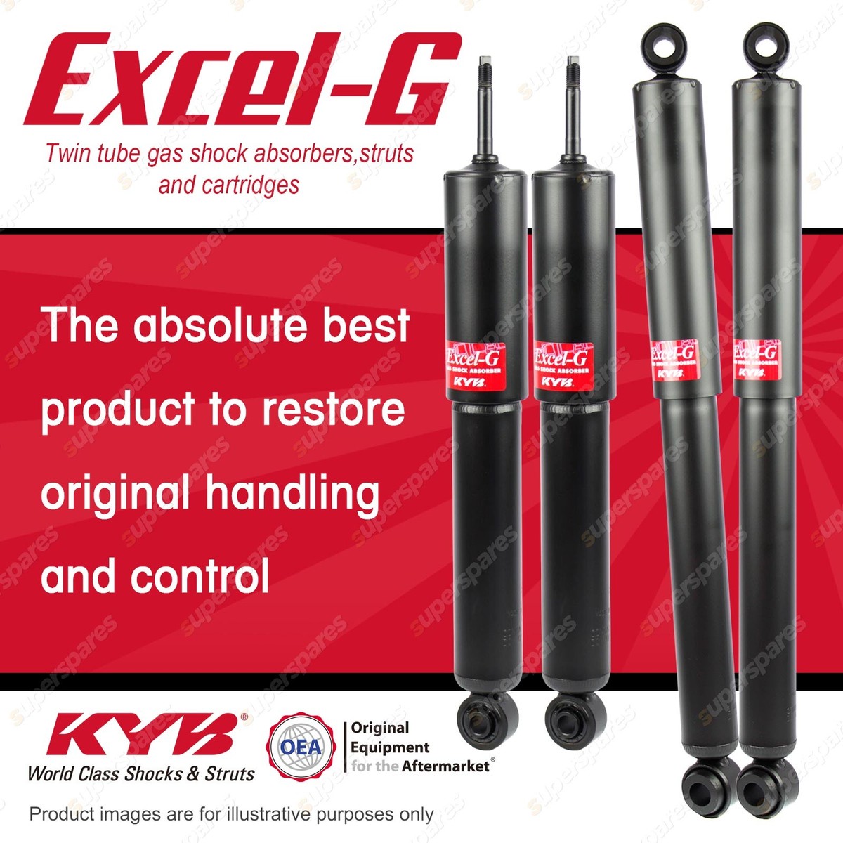Front + Rear KYB EXCEL-G Shock Absorbers for TOYOTA Hiace KDH221