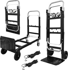 Heavy Duty 3-In-1 Aluminum Hand Truck Dolly, 600 Lbs Folding Trolley, Black