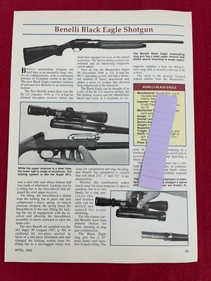 Vintage 1992 Magazine Article/Print Ad Benelli Black Eagle Shotgun Details