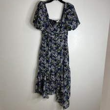 ASTR The Label Size Small Blue Asymmetrical High Low Midi Short Sleeve Dress NWT