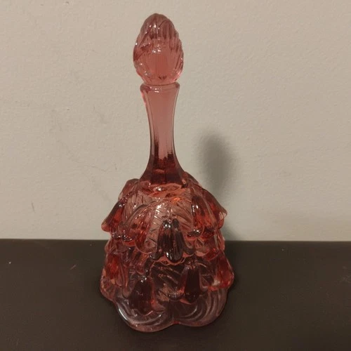 Fenton Pink Lily of the Valley Temple Bell Embossed Fenton Ohio Lions Inc 1991