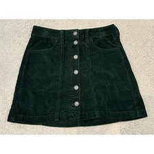 American Eagle Green Corduroy Mini Skirt Super Hi-Rise A-Line Button Front Sz 2