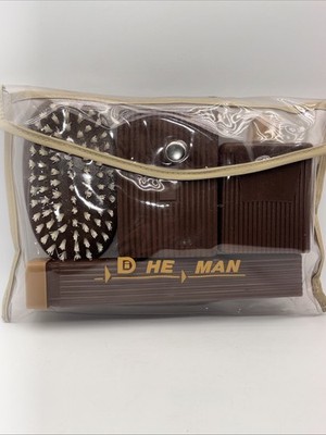 Vintage He Man Men s Grooming Travel Set Brush Comb Mirror Brown Retro New