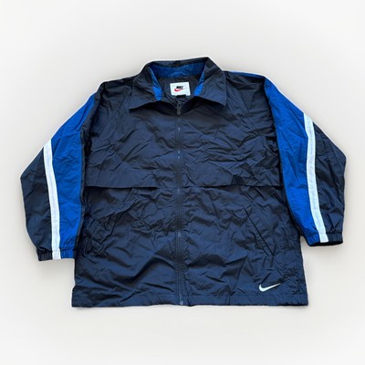 Nike Jacket Mens L Windbreaker 90s Black / Blue Colorblock Vintage Swoosh Logo