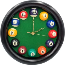 Yuanhe Billiards Pool Ball Clock - 11Inch round Table Cool Wall Clock with Wood