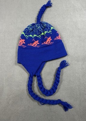 Original Moriarty Beanie Hat Stowe Vermont Wool Ski Women's Blue Earflap
