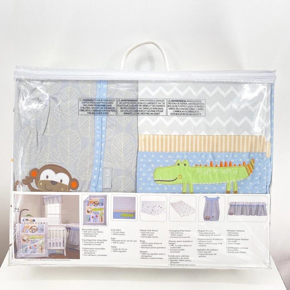 Trend Lab Jungle Fun Juego de 6 Piezas Ropa de Cama para Cuna Edredón Reversible Falda Almohadilla NUEVO Foto 4 de 4