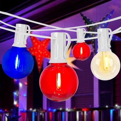 Egcol G40 Red White and Blue Lights,25Ft Fourth of July Lights with 27 G40 LE...