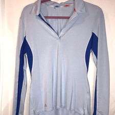 Adidas Women's Blue White Collared Buttoned Golf Long Sleeve Tee Size Small