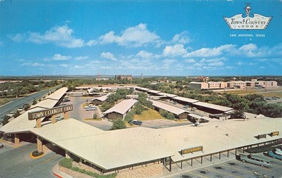 Vintage Town & Country Lodge Aerial View San Antonio 1960s Postcard Texas Cars