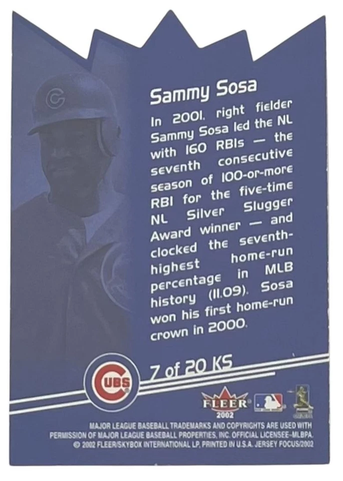 2002 Fleer Focus Jersey Edition Kings of Swing #7KS Sammy Sosa Chicago Cubs - Image 2 of 2