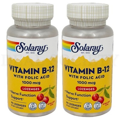Solaray Vitamin B-12 1000mcg Cherry Flavored Lozenges 90 Count Each Lot of 2
