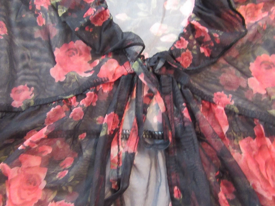 Brave Soul - Size M - Black & Red Floral - Sheer - Tie Front Blouse BNWT - Image 3 of 4