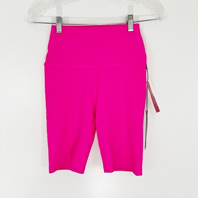 Carbon38 Jacquard Biker Short Florescent Pink Textured Mid Thigh