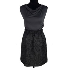 Ann Taylor LOFT Women's 2 Taupe Gray Black Floral Shimmer Sleeveless Party Dress