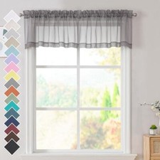 2 Panels Grey Sheer Valance - Short Fresh Sheer 42W x 14L Charcoal Grey