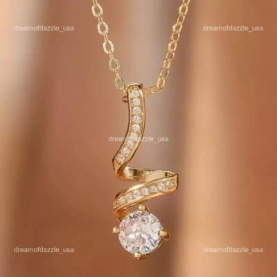 14K Gold Round Diamond Prong Handmade April Birth Wedding Chain Necklace Jewelry
