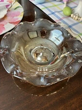 Vintage Jeanette Floragold Iridescent Carnival Glass Floral Design Bowl 