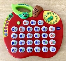 VTECH ALPHABET APPLE Educational Learning Toy ABCs Phonics Clock Lights - EUC 
