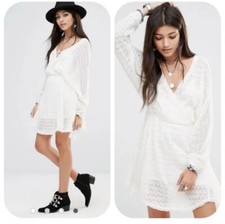 NWT Free People Dress Womens Size M Snug Bug Ivory V Neck Long Sleeve Wrap Knit