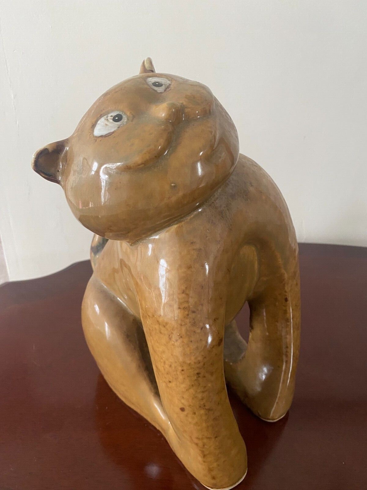 Large Pottery Glazed Brown Cat Home or Garden Animal Ornament eBay