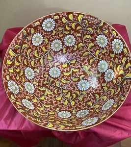 Vintage Japanese porcelain Large bowl Hand Painted 12”x 6” muiltycolor Flower.