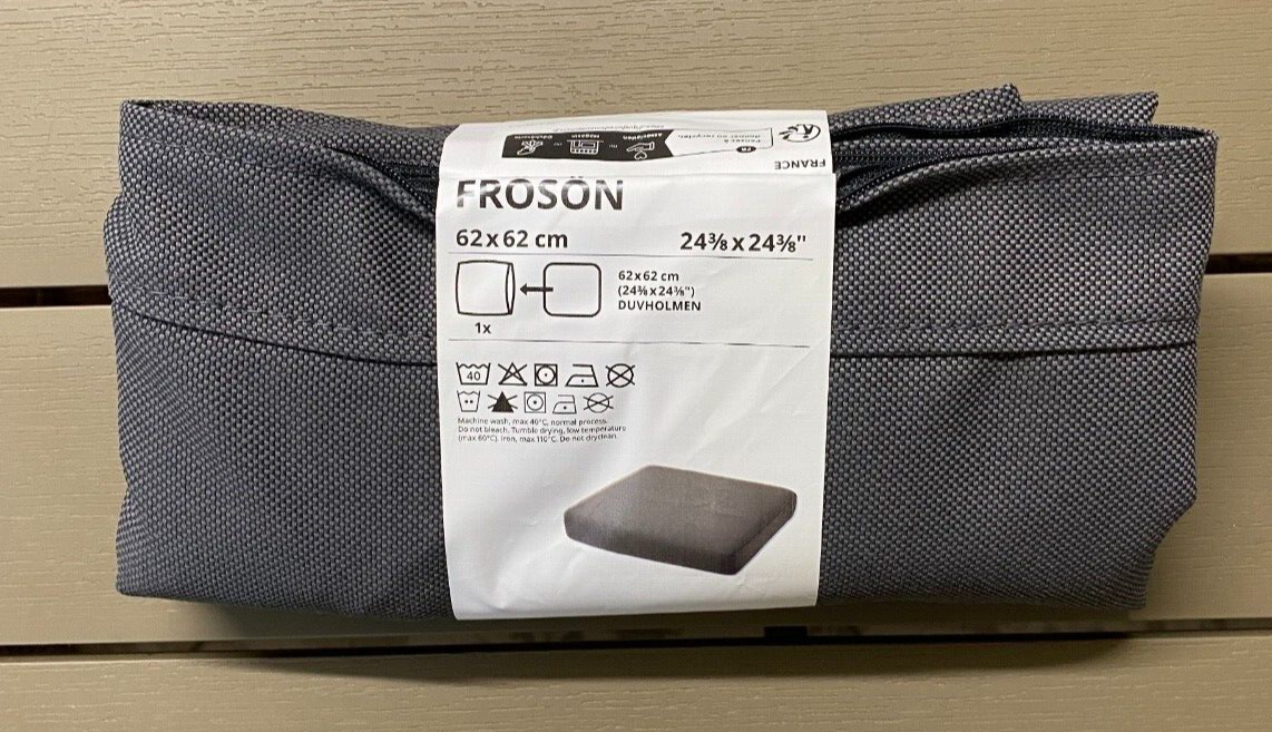 IKEA FROSON Seat Cushion Cover Only Outdoor Grey 62x62 cm 24x24