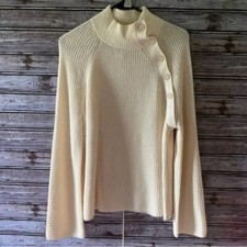 LOFT Women's Mock-Neck Sweater Size M Off-White Button Detail NWT