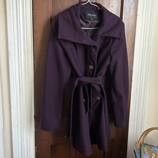 Nine West Dark Plum Purple Size 10 Belted Wool Coat