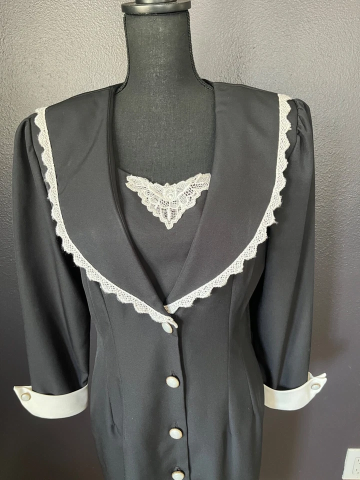Vestido Vaina Vintage Años 80 Para Mujer 12 Cuello Encaje Negro Secretaria Años 80 Hace Años 40 Foto 3 de 4