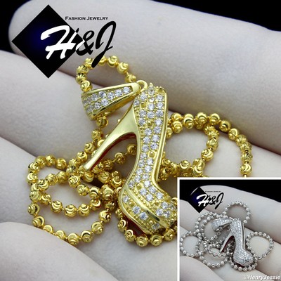 925 STERLING SILVER 18''-30''X2MM GOLD PLATED/SILVER BEADED CHAIN CZ SHOE PENDANT
