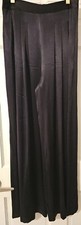 Griffith Gray For St John Pants Sz 6 Black Satin Pleats Wide Legs Lined Zip