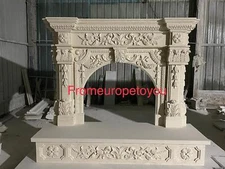 BEAUTIFUL  LIMESTONE CARVED VICTORIAN STYLE FIREPLACE MANTEL - JH3
