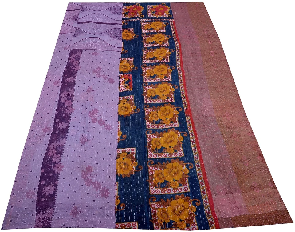 Colcha Kantha reversible india Gudari algodón tiro colcha vintage Foto 2 de 4
