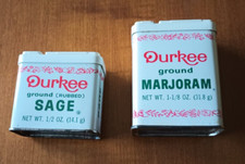 DURKEE SPICE TINS  MARJORAM  SAGE  Lot of 2, Empty