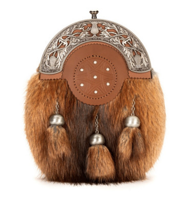 Norwood Brown Musquash Targe Sporran Antique Thistle Cantle - Optionale Kette